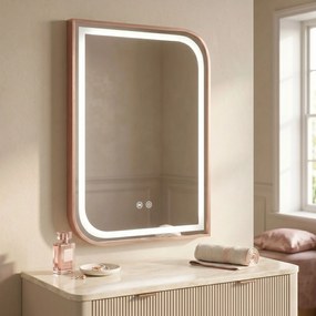 Rea ZONE, LED zrkadlo 60x80cm v ráme, brúsené ružové zlato, HOM-00300