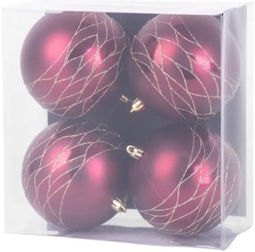 Gule MagicHome Vianoce, 4 ks, bordové, matné, s dekoráciou, na vianočný stromček, 10 cm