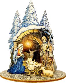 AMADEA Drevený skladací betlehem 3D 9 cm