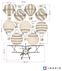 Samolepky balóny a lietadlo v neutrálnych odtieňoch