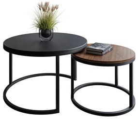 OKRÚHLY KONFERENČNÝ STOLÍK LEONARDO 2v1 ČIERNÝ MATNÝ + DUB STIRLING 50/70