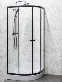 Novoterm Štvrťkruhový sprchový kút NV-Leo 90x90 čierna/transparent + vanička