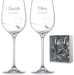 Dekorant Svadobné poháre na biele víno Romance simple s kamienkami Swarovski v prémiovom saténovom balení 330 ml 2KS