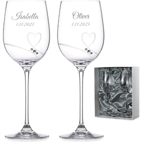 Dekorant Svadobné poháre na biele víno Romance simple s kamienkami Swarovski v prémiovom saténovom balení 330 ml 2KS