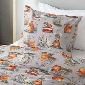 Biante Detské bavlnené posteľné obliečky Sandra SA-711 Kapybary na sivom Jednolôžko 140x200 a 70x90 cm