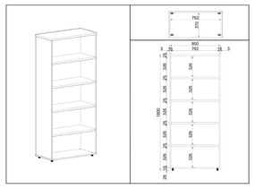 Vysoká skriňa SimpleOffice 80 x 40 x 180 cm, dub svetlý / sivá