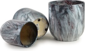 Sada 3 ks keramických květináčů NEVA MARBLE V modrá/šedá