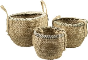 Koš z přírodního pleteného okraje (sada 3) - 38*38*26cm/31*31*23cm/26*26*21cm