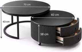 LuxuryForm DESIGN Konferenčný stolík ROYAL 80 / 60 cm – tmavý mramorový dekor (set 2 ks)