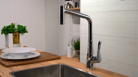 Hansgrohe Metris New, páková kuchynská batéria 320 s vyťahovacou spŕškou, chrómová, HAN-14820000