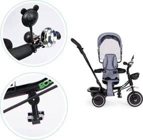 ECOTOYS trojkolka s otočným sedadlom 360°, strieška, košík, rodičovská rukoväť (šedá)