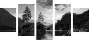 5-dielny obraz čiernobiela horská krajina pri jazere - 100x50