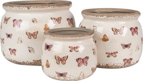 Béžový antik obal na kvetináč s motýlikmi Butterfly Paradise M - Ø 16*13 cm