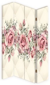 Ozdobný paraván Růže Květiny Růžová - 145x170 cm, štvordielny, obojstranný paraván 360°