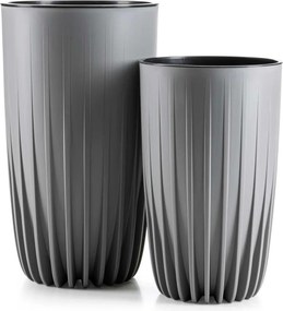PLASTOVÝ KVETINÁČ STRIPPED SADA 2KS 25X42 CM+30X51,5 CM SIVÁ