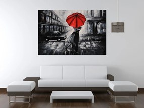 Gario Ručne maľovaný obraz Červený bozk v daždi Veľkosť: 70 x 100 cm