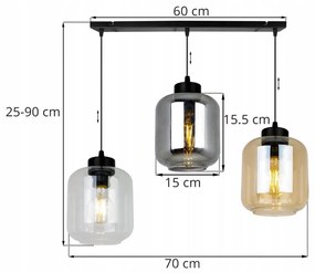 Závesné svietidlo NOVALJA, 3x sklenené tienidlo (mix 3 farieb)