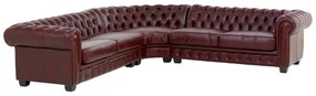 furniture-nabytek.cz - Masívna rohovásedacia súprava Chesterfield III z pravej kože, červená – 294×294×74 cm
