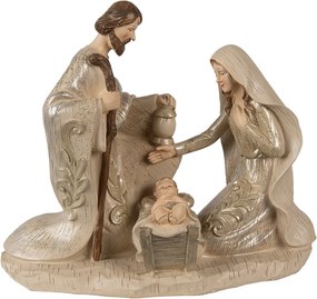 Béžová vianočná dekorácia socha vianočný betlehem Svätá rodina - 27*13*23 cm