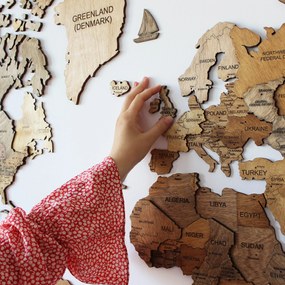 Drevená 3D Mapa Sveta "Brownie"+ názvy štátov a hlavné mestá