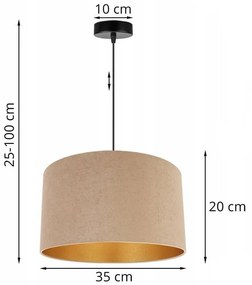 Závesné svietidlo Mediolan, 1x tmavobéžové/zlaté textilné tienidlo, (fi 35cm)