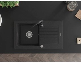 Mexen Pablo, 1-komorový granitový drez s odkvapkávačom 75x44 cm a kuchynskou batériou Telma, čierna-strieborná, 6510-73-670200-70