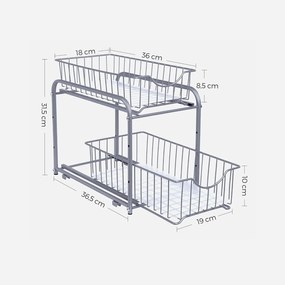 Kuchynský organizér, s 2 kovovými košíkmi, strieborná farba