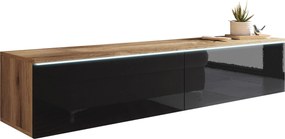 XXXLutz Nízka komoda s LED, dub wotan, čierna s vysokým leskom, 140/30/33 cm P & B - Online Only drobný nábytok - 002778000602