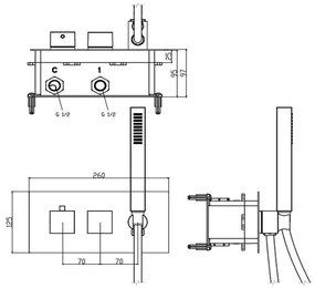 Podomietková sprchová batéria v lesklej striebornej farbe (2 výstupy) Latus – Sapho