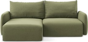 Zelená zamatová rozkladacia/s úložným priestorom rohová pohovka (ľavý roh/s leňoškou) Kalena – Makamii