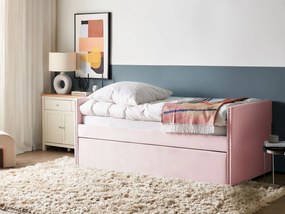 Rozkladacia zamatová posteľ 90 x 200 cm svetloružová TROYES Beliani