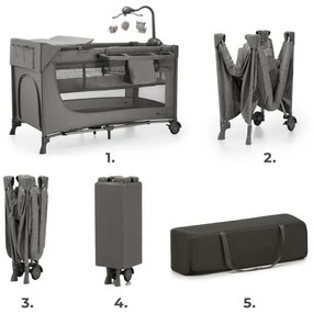 KINDERKRAFT - Cestovná postieľka JOY 2 s doplnkami šedá