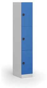 Šatníková skrinka s úložnými boxmi, 3 boxy, 1850 x 300 x 500 mm, kódový zámok, modré dvere
