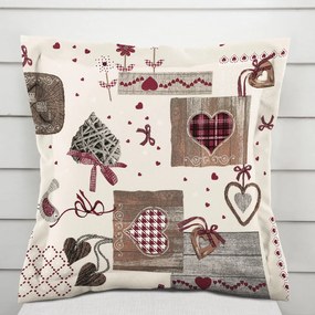 Biante Dekoračná obliečka na vankúš s lemom Porto PRT-015 Vínovo-sivé srdiečka na krémovom 35 x 45 cm