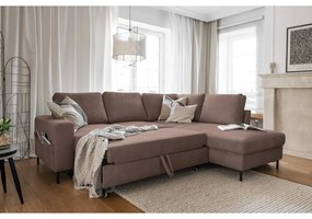 Hnedá menčestrová rozkladacia rohová pohovka (pravý roh) Lofty Lilly – Miuform