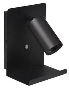 Nástenné bodové svietidlo s poličkou a USB nabíjačkou 1xGU10/35W/230V čierna