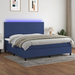 Posteľ boxsping s matracom a LED modrá 200x200 cm látka 3134747