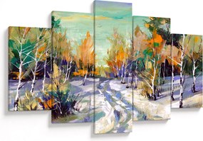 Obraz - Zasnežená cesta lesom, olejomaľba (150x105 cm)