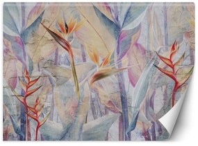 Gario Fototapeta Pastelové farebné listy na pozadí imitujúcom betón Materiál: Vliesová, Rozmery: 450 x 315 cm