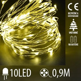 Vianočná led svetelná mikro reťaz na batérie - 10led - 0,9m teplá biela