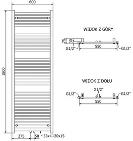 Mexen Hades, elektrické vykurovacie teleso 1800 x 600 mm, 900 W, chrómová, W104-1800-600-2900-01