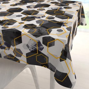 Biante Bavlnený štvorcový obrus Sandra SA-568 Sivo-modrofialové mramorové hexagóny na bielom 110x110 cm