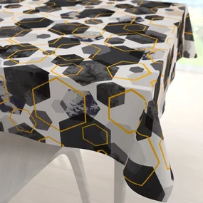 Biante Bavlnený štvorcový obrus Sandra SA-568 Sivo-modrofialové mramorové hexagóny na bielom 80x80 cm