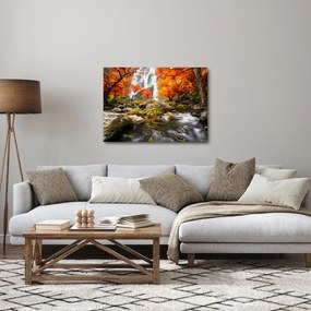 Obraz - Vodopády v jesennej krajine, oranžový (70x50 cm)