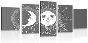 5-dielny obraz čiernobiela harmónia slnka a mesiaca - 100x50