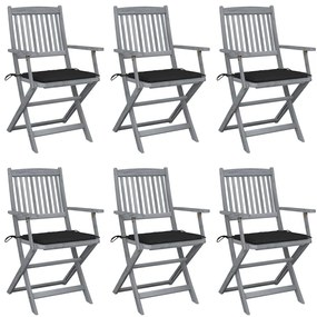 Skladacie vonkajšie stoličky s podložkami 6 ks akáciový masív 3065414
