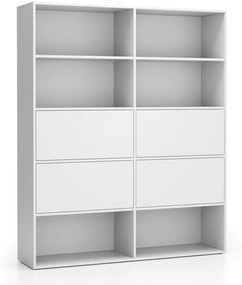 PLAN Široký kancelársky policový regál LAYERS, 4 boxy, 1582 x 400 x 1905, biela