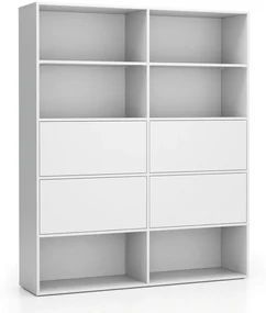 PLAN Široký kancelársky policový regál LAYERS, 4 boxy, 1582 x 400 x 1905, biela