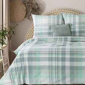 EUROFIRANY Flanelová posteľná súprava s kockovanou potlačou 220 cm x 200 cm mentolová flanel 100% bavlna