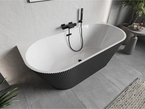 Mexen Oris, voľne stojaca ryhovaná vaňa 170 x 80 cm, biela-šedá, čierny matný prepad, 52871708062-70